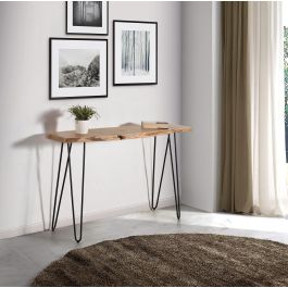 GINER Y COLOMER Console en Bois d'Acacia Massif avec Pieds en Métal Noir - Dimensions 120x35x76 cm, Naturel