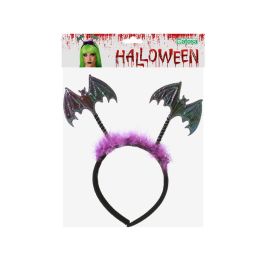 Diadema Murciélagos - Diadème Halloween pour Femme Adulte avec Bâtons Lumineux et Plumes - Accessoire de Déguisement Sorcière ou Vampire