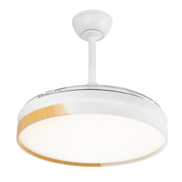 Ventilateur de Plafond LED Blanc/Haya 45W 4400LM CCT, Moteur DC Ultra Silencieux, Fonction Été/Hiver, avec Télécommande et Pales Rétractables