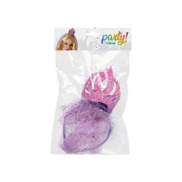 Diadema Corona Fantasía Rosa pour Femme Adulte - Couronne Brillante avec Velo de Tul et Détails Dorés pour Déguisement Princesse