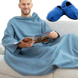 Pack Chaussons Chauffants Micro-ondes et Couverture à Manche Individuelle avec Poche Centrale InnovaGoods