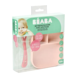 BEABA Set de déjeuner en silicone 2 pièces compartimentées - Rose