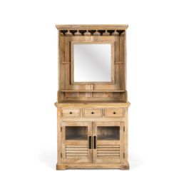 GINER Y COLOMER Buffet à Bouteilles en Bois de Manguier avec Miroir Central, Étagères, Tiroirs et Portes Vitrées - Finition Naturelle Precio: 1763.988. SKU: B12QXBX6PZ