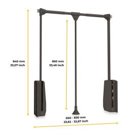 Emuca Penderie rabattable pour armoire Hang, 600 - 830, Peint en moka, Acier et Plastique.