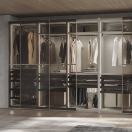 Emuca Kit de porte-pantalon à 7tringles et rack ajustable Quartz pour armoires, glissières extension totale et à fermeture douce, Module 90cm, Finition Titane