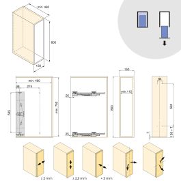Emuca Porte-bouteilles latéral extractible Harmony avec fermeture amortie, Module largeur 150mm hauteur 800mm, Acier et Bois, Gris anthracite