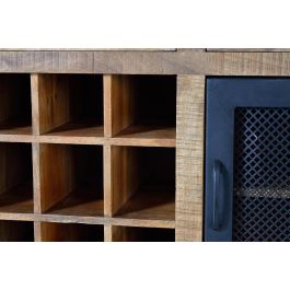 GINER Y COLOMER - Aparador Buffet Industriel 3 Tiroirs et 2 Portes en Bois de Mango avec Pieds Métal et Roulettes - Couleur Naturel