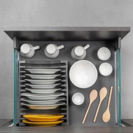 Emuca Tiroir Extérieur Vertex 40kg côtés en verre 178mm de haut, 500mm de profondeur, Acier & Aluminium et Verre, Gris Anthracite