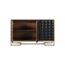 Buffet GINER Y COLOMER en bois de manguier avec pattes dorées, finition noire et avellana, sculpté à la main, 135 cm de largeur