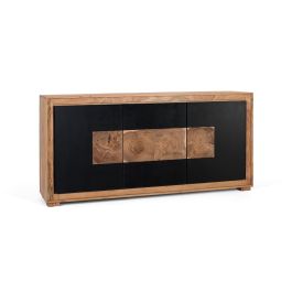 GINER Y COLOMER - Buffet contemporain en bois de mangue et pieds en fer - 3 portes noires - Coloris naturel et noir - Dimensions portes: 73x58 cm