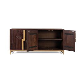 GINER Y COLOMER Dora2 - Buffet en bois de manguier massif 4 portes, détails dorés et pieds métalliques - Coloris noyer - 62x41 cm (porte)