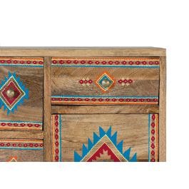 GINER Y COLOMER Table de chevet en bois de manguier multicolore avec 7 tiroirs et détails peints à main - 66 cm H