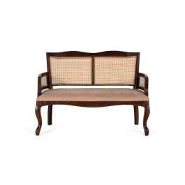 GINER Y COLOMER - Banc de sofa 2 places en bois d'acacia massif - Structure couleur noyer et tissu beige