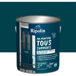 Ripolin - Peinture Mat Multi-Supports 2L - Bleu Acapulco RAL 5020 - Pour Bois, Métal, Béton - Résiste aux UV et Intempéries