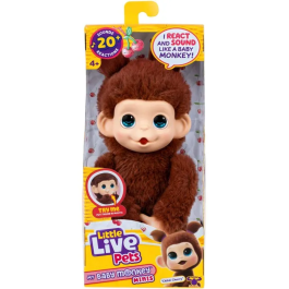 Little Live Pets - Peluche interactive bébé singe marron - Réf. Mon bébé singe mini - Plus de 20 sons, suce son pouce, réactions aux caresses