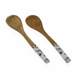 Set d'Ustensiles de Cuisine Versa Bambou Porcelaine Bois de manguier 6 x 1 x 30 cm Fleurs Campagne