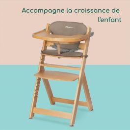 BEBECONFORT TIMBA + coussin Chaise haute bébé, Chaise bois évolutive, de 6 mois a 99 ans, Chaise Bois et coussin beige