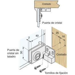 HERRAJES ALK Bisagras Central Puerta Cristal Interior Cromo (2 Bisagras Centrales Iguales) Acabado Cromo Zamak - 25 Jeux