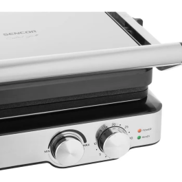 Sencor SBG 4010SS - Grill électrique de 2000 W avec plaques antiadhésives amovibles, thermostat réglable, minuterie et design CoolTouch