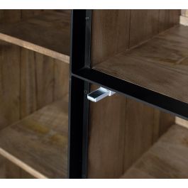 GINER Y COLOMER - Buffet haut en bois de manguier naturel 190 cm avec ouverture push, structure métal noir, 141x90x47 cm