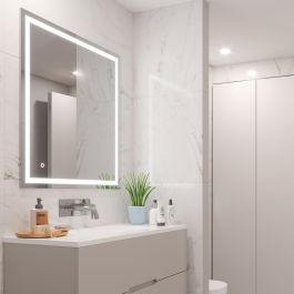 Emuca Miroir de salle de bain Heracles avec éclairage LED frontal et décoratif (AC 230V 50Hz), 34 W, Plastique et Verre