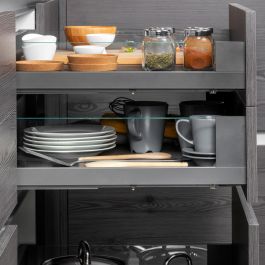 Emuca Tiroir Extérieur Vertex 40kg côtés en verre 131mm de haut, 500mm de profondeur, Acier & Aluminium et Verre, Gris Anthracite