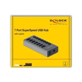 DeLOCK Hub USB Externe 7 Ports SuperSpeed USB 3.2 Gen 1 avec Interrupteur, Alimentation Externe, Câble 1 m, Gris Aluminium, 5 Gbps