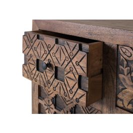 GINER Y COLOMER Buffet ou Meuble de Rangement en Bois de Mango Massif 160 cm, Taille Main, Design à Motifs Géométriques Étniques, Pieds en Fer Noir
