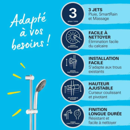 Grohe - Set de douche à 3 jets avec barre, modèle complet pour une installation murale facile