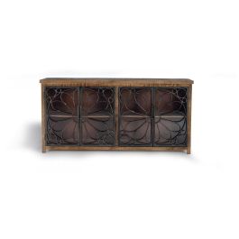 GINER Y COLOMER - Buffet en bois de manguier avec finitions en métal noir, 4 portes, dimensions : 190x95x40 cm, couleur naturel et gris