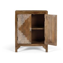 GINER Y COLOMER Buffet d'appoint en bois de manguier massif avec 2 portes peintes à la main, motifs floraux en relief blanc - Dimensions 58x26x? cm