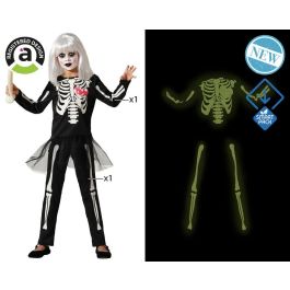 Déguisement Enfant Fille Squelette Brillant - Jupe, T-shirt et Pantalon pour Halloween, Fêtes - Taille 5-6 Ans