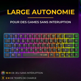 The G-Lab KEYZ HYDROGEN - Clavier gamer sans fil 60% AZERTY à membrane, rétroéclairage RGB, compact et performant, pour PC et console, couleur noir