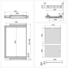 Emuca Kit de porte-pantalon à 7tringles, panier et rack ajustable Quartz pour armoires, glissières extension totale et à fermeture douce, Module 80cm, Finition Titane