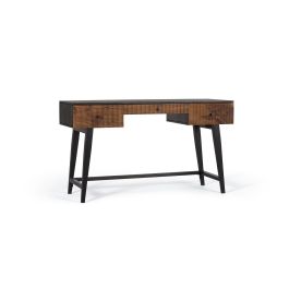 GINER Y COLOMER Bureau en bois de palissandre et manguier 3 tiroirs avec pieds métal, marron et noir - 132 x 50 x 76 cm