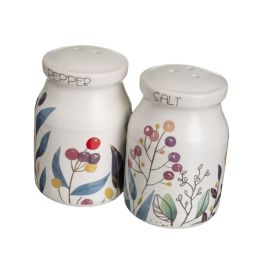 Ensemble salière et poivrier BERRIES Blanc Rouge Vert Bois Grès 210 ml 21 x 8,5 x 18 cm 4 Pièces