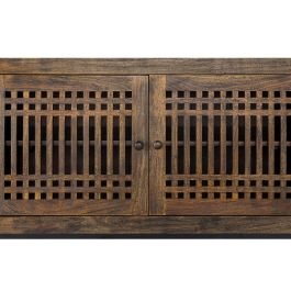 GINER Y COLOMER - Meuble TV en bois d'acacia avec 4 portes et pieds en métal, couleur marron et noir - Dimensions : 200 x 45 x 66 cm