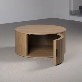 Trendteam Mesa de centro - Redonda - MDF - Roble - Essential - Die1metro 80 cm Altura 36 cm - RON234311451