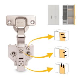 Emuca Lot de 20 charnières droites X91N avec embases de montage mixtes, Diamètre 5x9.5mm, Hauteur 0, Acier, Nickelé