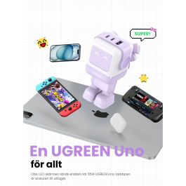 Ugreen RG 65W 3-Port GaN Chargeur Rapide Secteur Rose