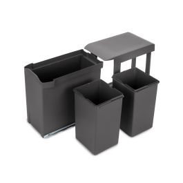Emuca Poubelles de recyclage pour la cuisine, 2 x 14L, fixation inférieure et extraction automatique, Acier et Plastique, Gris antracite