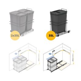 Emuca Poubelle de recyclage Recycle pour cuisine, 35 L, fixation par le bas et extraction manuelle, Plastique gris antracite