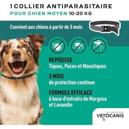 Vetocanis Collier antiparasitaire pour chien - Taille moyenne - Protection contre puces, tiques et moustiques - Ingrédients naturels
