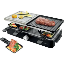 Sencor SBG 0260BK Appareil à Raclette - Gril 2 en 1 avec Contrôle de Température Réglable - 8 Pelles et Spatules - 1400 W - Surface 21x21 cm