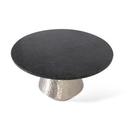 GINER Y COLOMER Table de Centre Ronde avec Plateau en Marbre Noir Jaspe et Base Conique en Aluminium - Meuble de Salon