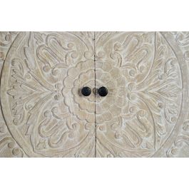 Giner y Colomer Buffet 4 portes en bois de manguier blanc vieilli avec intérieur à étagères, détails sculptés main - 158x38x85 cm environ