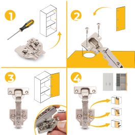 Emuca Lot de 20 charnières droites X92N et embases de montage mixtes, Diamètre 5x9.5mm, Hauteur 0, Acier, Nickelé
