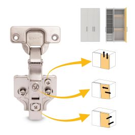 Emuca Lot de 20 charnières droites X91 à fermeture amortie avec embases de montage mixtes, Diamètre 5x9.5mm, Hauteur 0, Acier, Nickelé