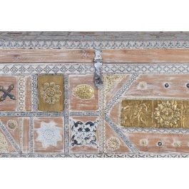 GINER Y COLOMER Coffre en bois massif de manguier couleur blanc vieilli avec détails en bronze - Dimensions 100x40x57 cm