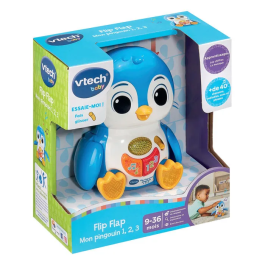 VTECH Baby - Flip Flap Mon Pingouin 1,2,3 Bleu - Jouet d'Éveil Musical et Numérique Interactif avec Sons et Mouvements pour Bébé de 9 à 36 Mois